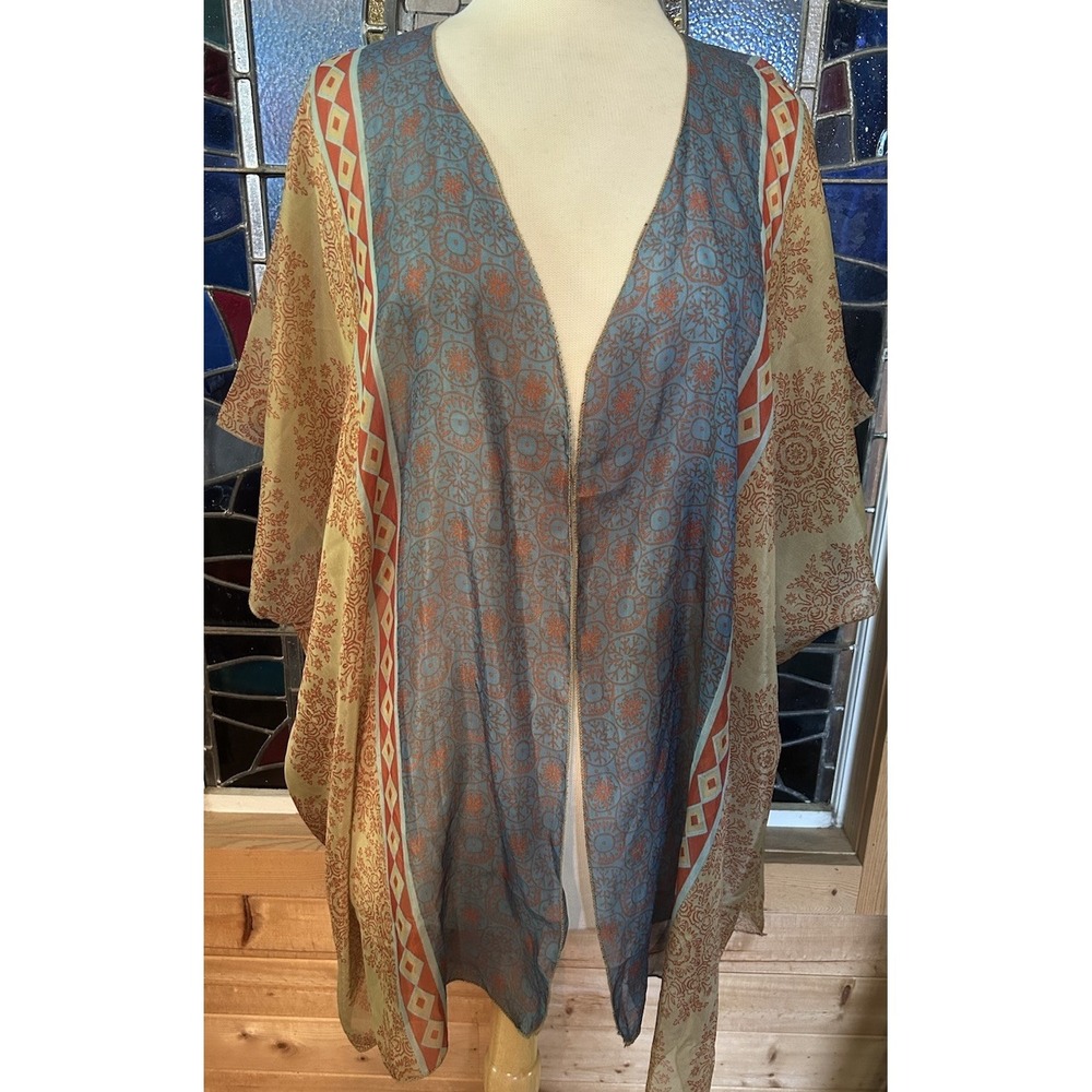 Natural Life Kimono Very Lightweight Scarf Like Fabric Flowy One Size Multicolor